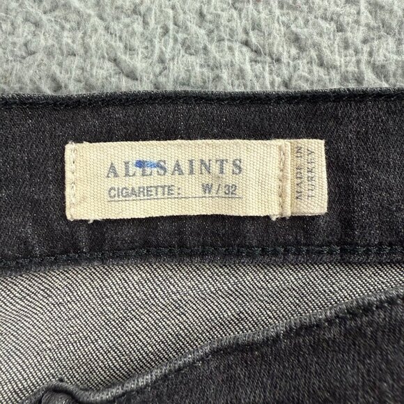 All Saints Jeans Mens 32 Pants Black Cigarette Skinny Fit Faded Dark Wash Denim - Picture 4 of 11